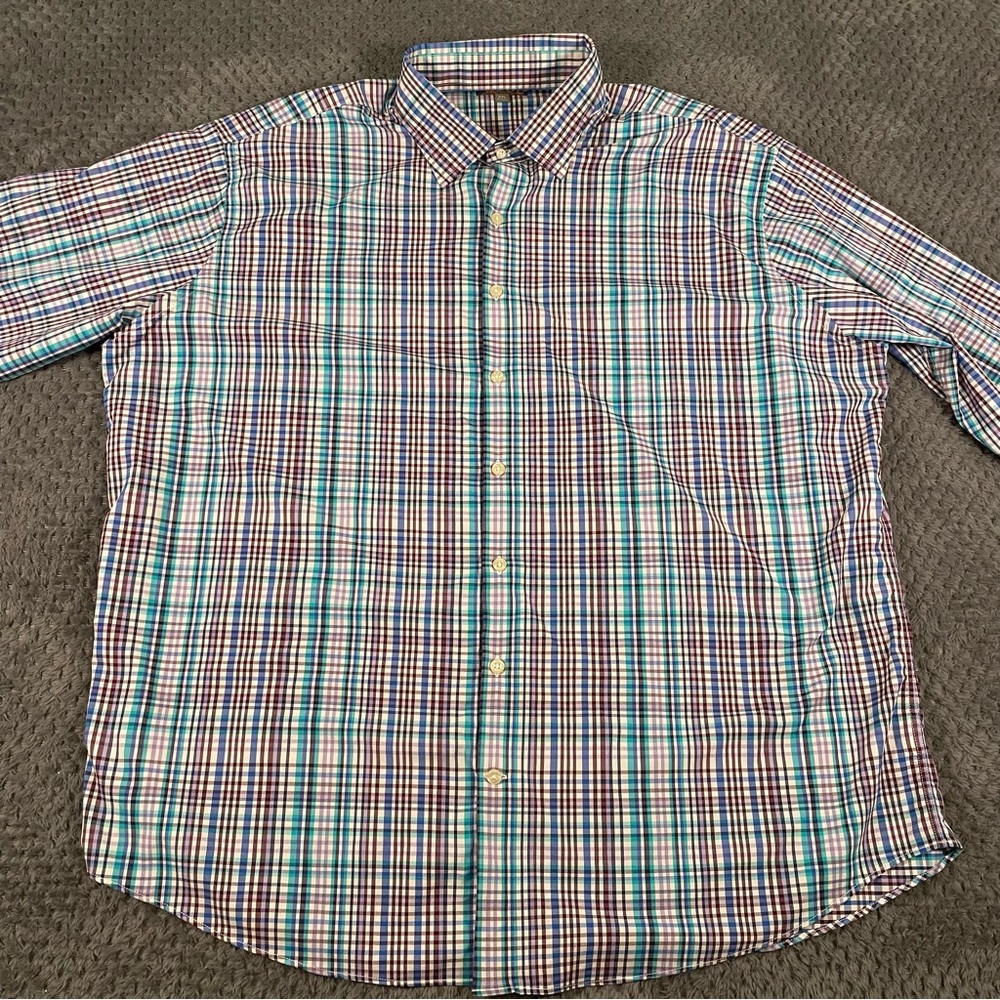 Peter Millar Men's Summer Comfort Button Up Shirt XXL Blue Purple Plaid Preppy - Picture 5 of 12